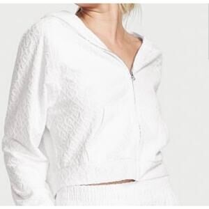 Victoria's Secret On Point Large Zip Up Terrycloth VS Embossed Hooded Sweatshirt